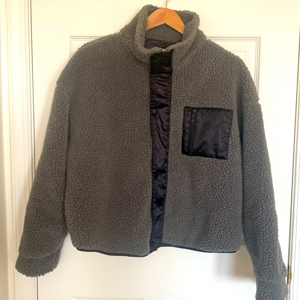 Dazy Sherpa Women’s zipper button snap‎ Gray jacket